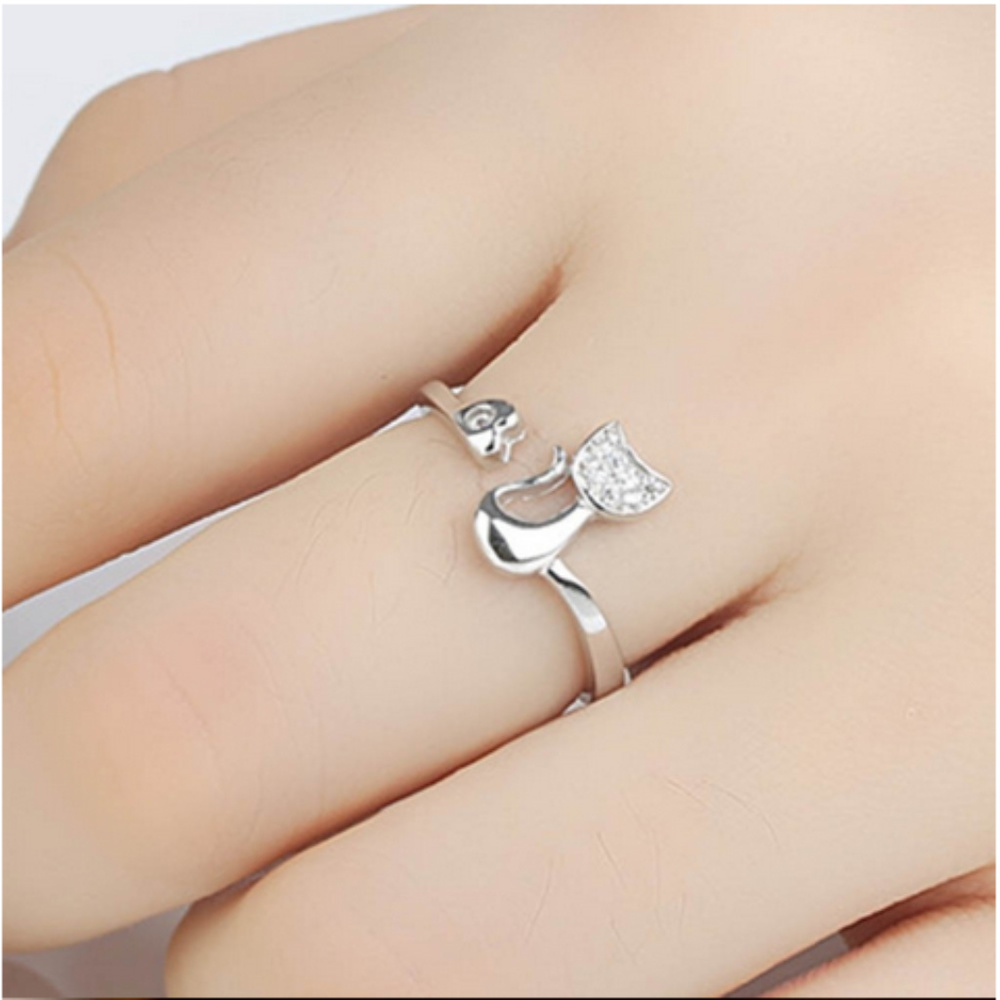 🍒 DIAMOND 🐱 SS925 Kitty Open Ring - Picture 3 of 5
